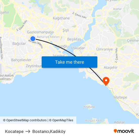 Kocatepe to Bostancı,Kadıköy map