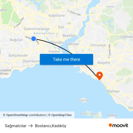 Sağmalcılar to Bostancı,Kadıköy map