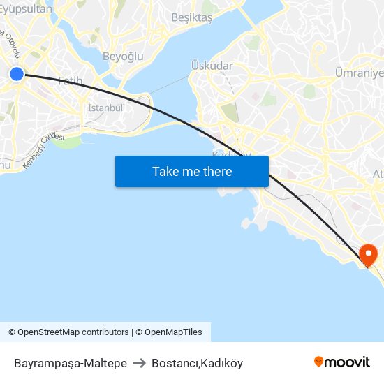 Bayrampaşa-Maltepe to Bostancı,Kadıköy map