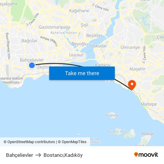 Bahçelievler to Bostancı,Kadıköy map