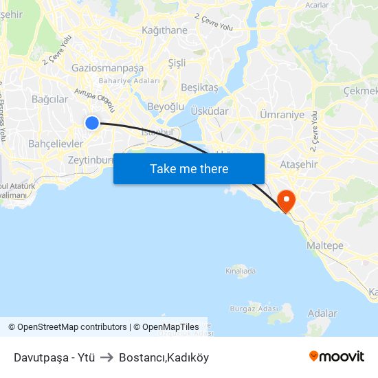 Davutpaşa - Ytü to Bostancı,Kadıköy map