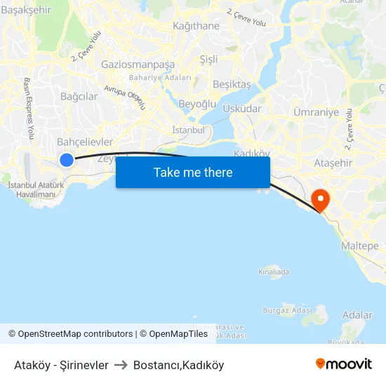 Ataköy - Şirinevler to Bostancı,Kadıköy map