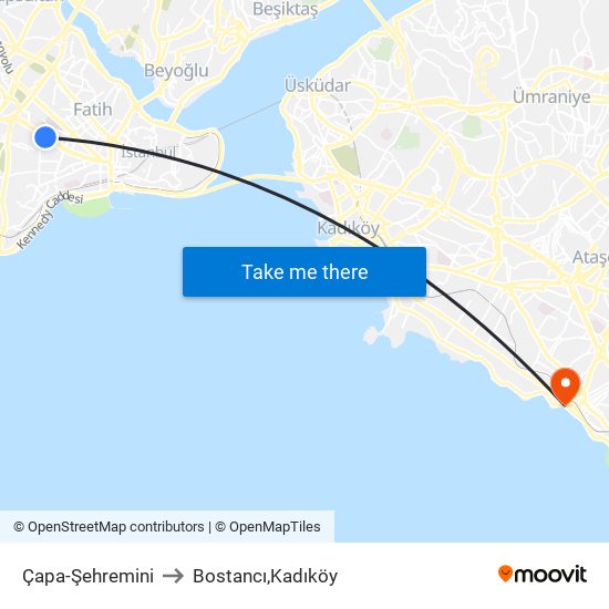 Çapa-Şehremini to Bostancı,Kadıköy map