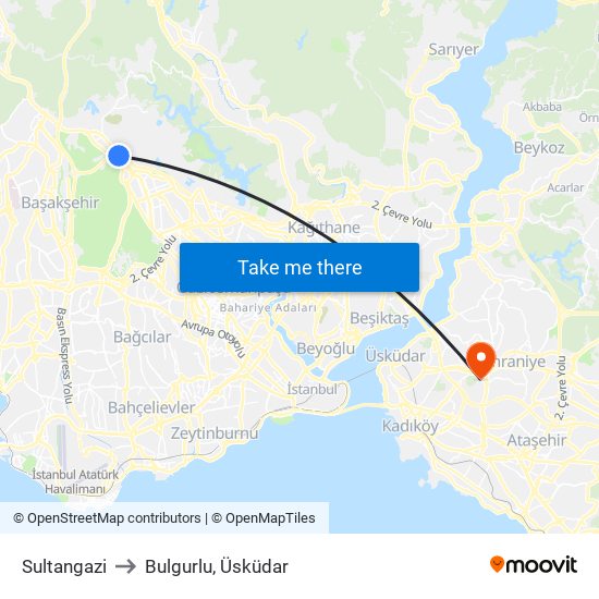 Sultangazi to Bulgurlu, Üsküdar map