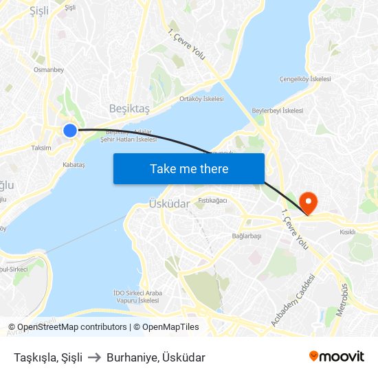 Taşkışla, Şişli to Burhaniye, Üsküdar map