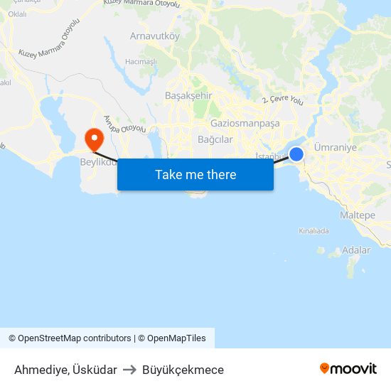 Ahmediye, Üsküdar to Büyükçekmece map