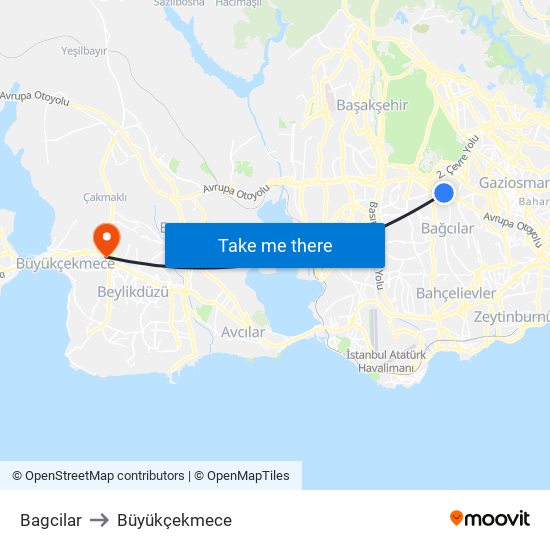Bagcilar to Büyükçekmece map