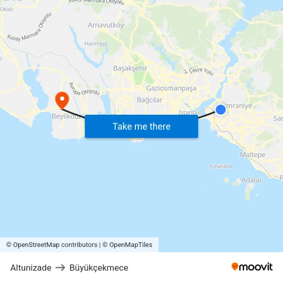 Altunizade to Büyükçekmece map