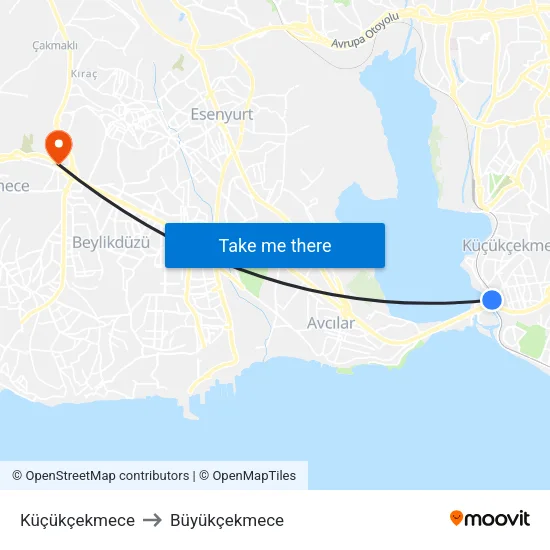 Küçükçekmece to Büyükçekmece map