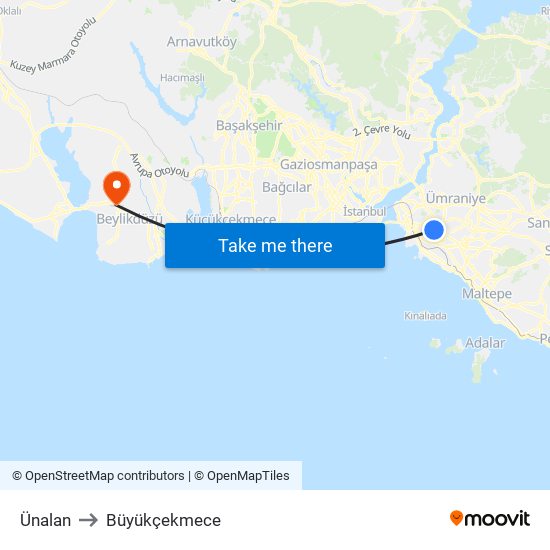Ünalan to Büyükçekmece map