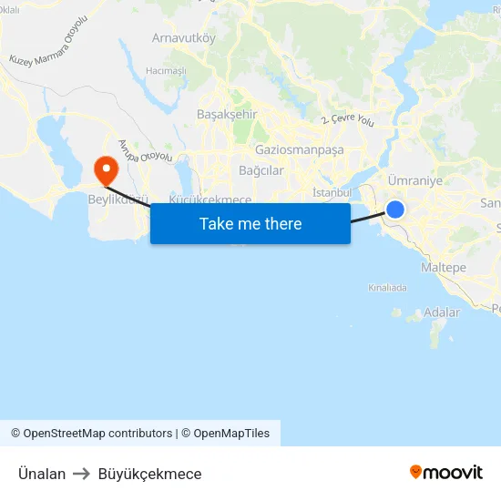 Ünalan to Büyükçekmece map