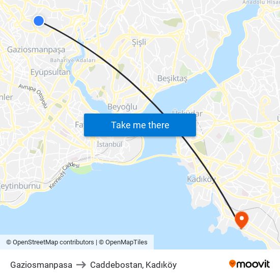 Gaziosmanpasa to Caddebostan, Kadıköy map