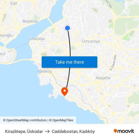 Kirazlıtepe, Üsküdar to Caddebostan, Kadıköy map