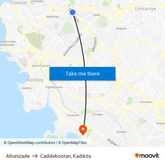 Altunizade to Caddebostan, Kadıköy map