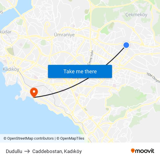 Dudullu to Caddebostan, Kadıköy map