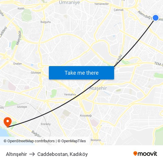 Altınşehir to Caddebostan, Kadıköy map