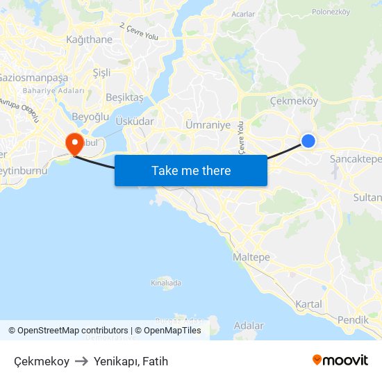 Çekmekoy to Yenikapı, Fatih map