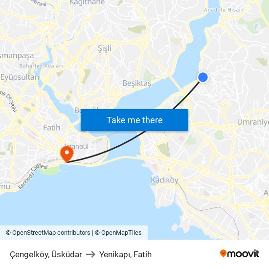 Çengelköy, Üsküdar to Yenikapı, Fatih map