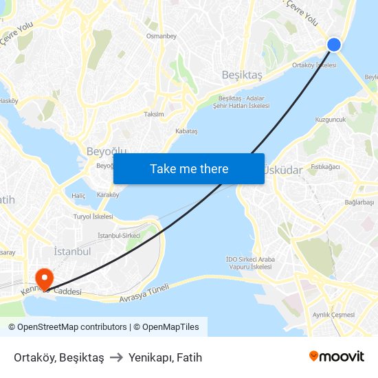 Ortaköy, Beşiktaş to Yenikapı, Fatih map