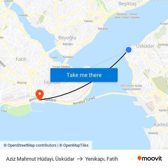 Aziz Mahmut Hüdayi, Üsküdar to Yenikapı, Fatih map
