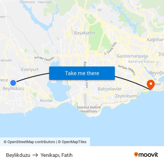 Beylikduzu to Yenikapı, Fatih map