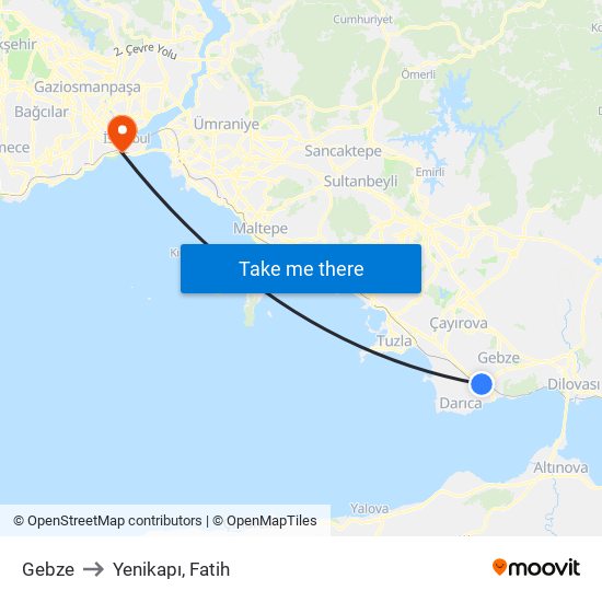 Gebze to Yenikapı, Fatih map