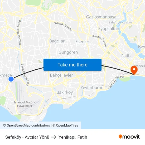 Sefaköy - Avcılar Yönü to Yenikapı, Fatih map
