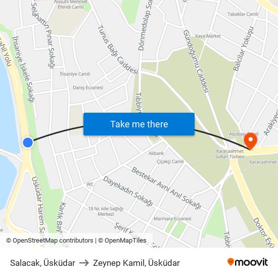 Salacak, Üsküdar to Zeynep Kamil, Üsküdar map