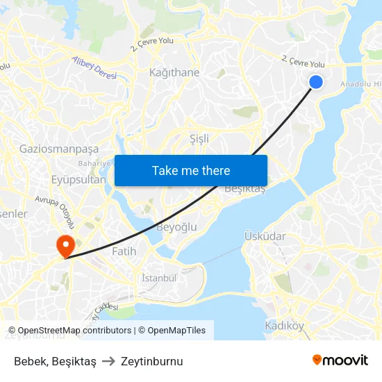 Bebek, Beşiktaş to Zeytinburnu map
