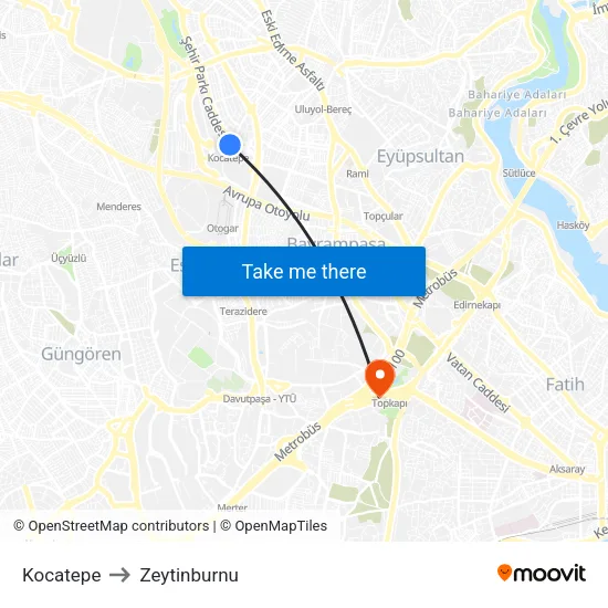 Kocatepe to Zeytinburnu map