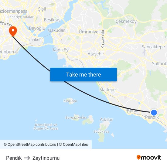 Pendik to Zeytinburnu map