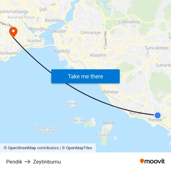 Pendik to Zeytinburnu map