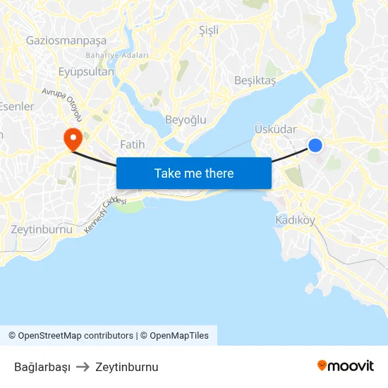 Bağlarbaşı to Zeytinburnu map