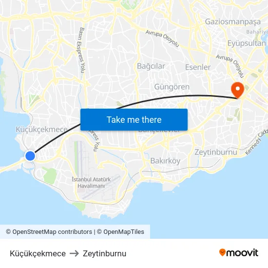 Küçükçekmece to Zeytinburnu map