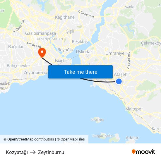 Kozyatağı to Zeytinburnu map
