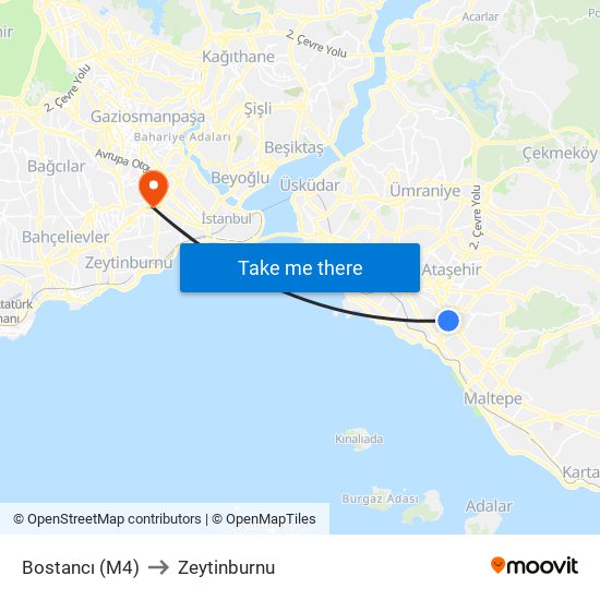 Bostancı (M4) to Zeytinburnu map