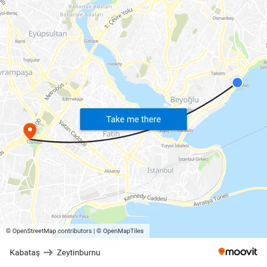 Kabataş to Zeytinburnu map