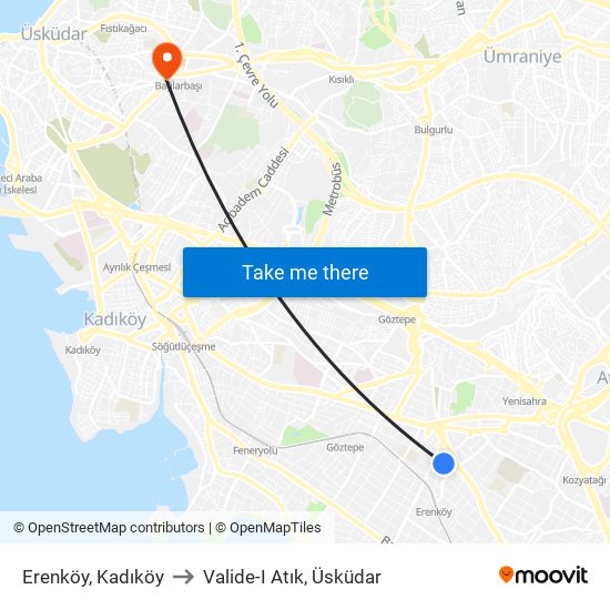 Erenköy, Kadıköy to Valide-I Atık, Üsküdar map