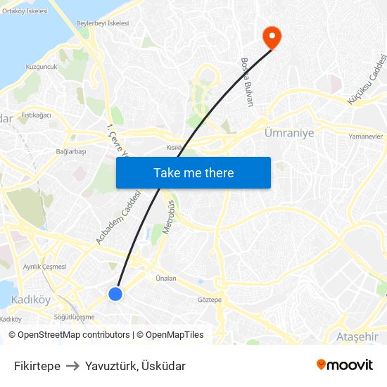 Fikirtepe to Yavuztürk, Üsküdar map