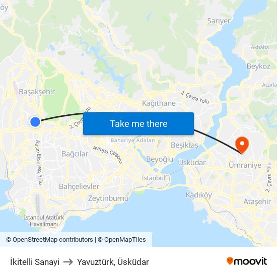 İkitelli Sanayi to Yavuztürk, Üsküdar map