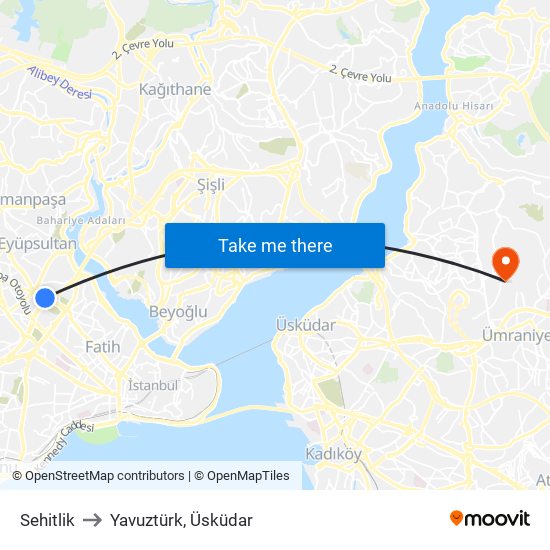 Sehitlik to Yavuztürk, Üsküdar map