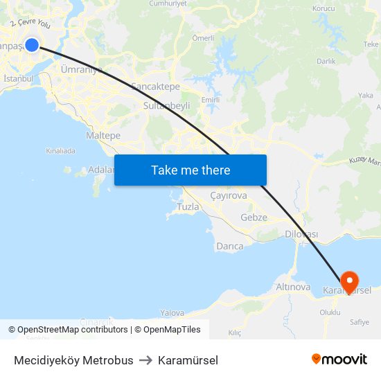 Mecidiyeköy Metrobus to Karamürsel map