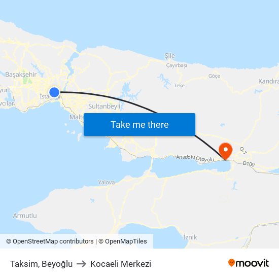 Taksim, Beyoğlu to Kocaeli Merkezi map