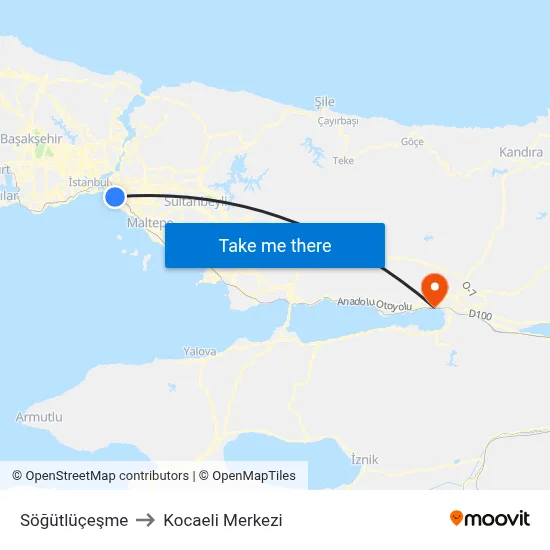 Söğütlüçeşme to Kocaeli Merkezi map