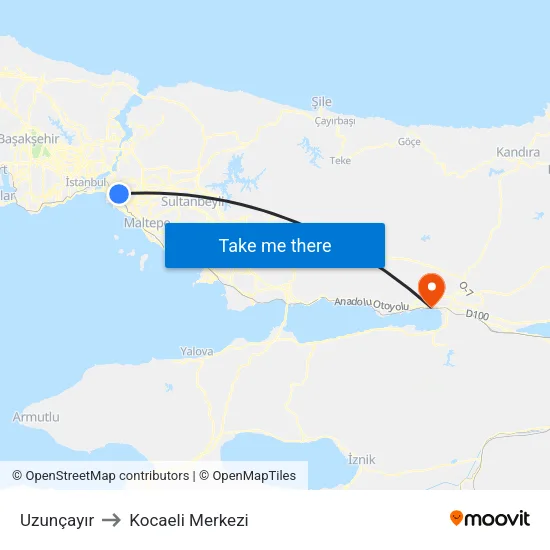 Uzunçayır to Kocaeli Merkezi map