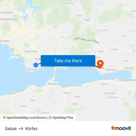 Gebze to Körfez map