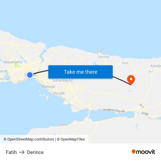 Fatih to Derince map