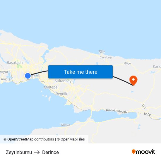 Zeytinburnu to Derince map