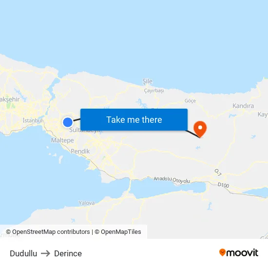 Dudullu to Derince map