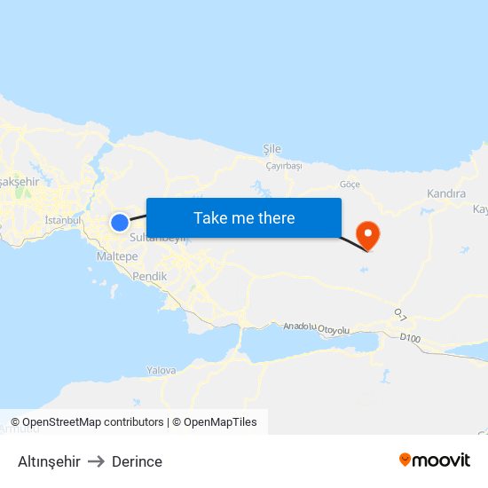 Altınşehir to Derince map